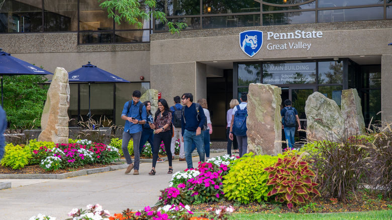 Students on campus outside the Main Building