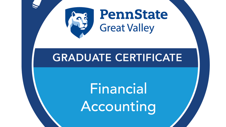 Credly badge that says "Penn State Great Valley Financial Accounting Graduate Certificate"