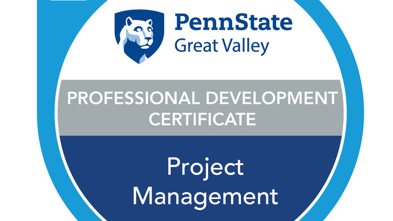 Credly badge that says "Penn State Great Valley Project Management Professional Development Certificate"