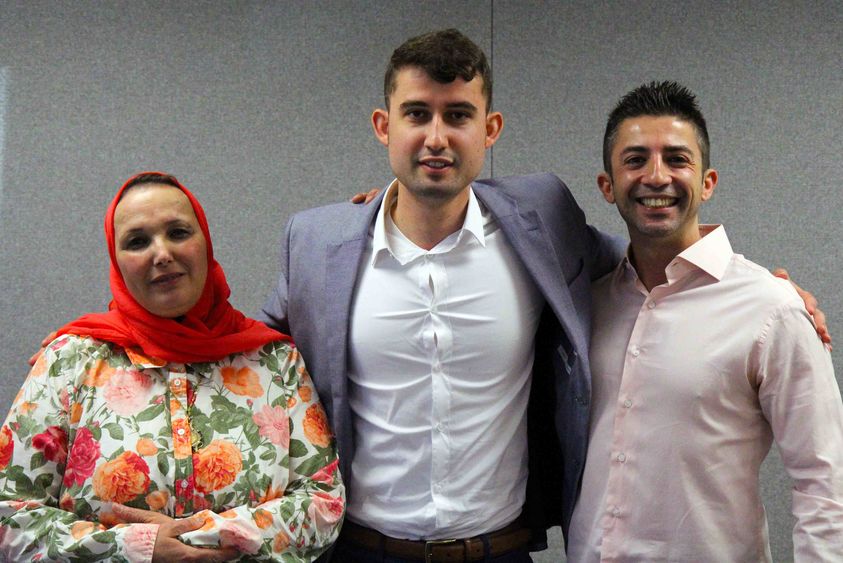 Photo of panelists Amal Eldharrat, Grigor Lakuriqi, and Ahmed Mohammed.