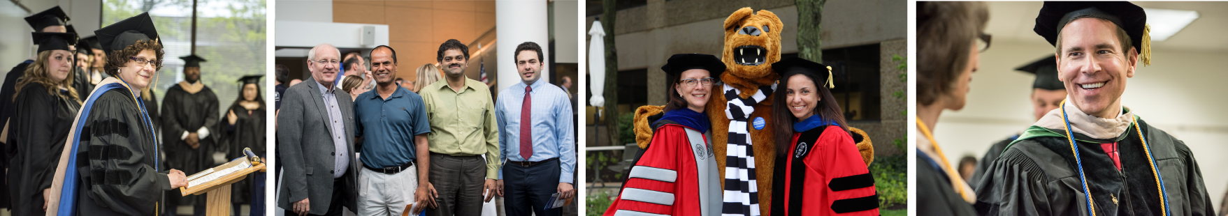 A collage of faculty members at commencement and other special events