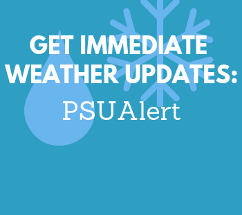 Image of raindrop and snowflake with text overlay that says, "get immediate weather updates: PSUAlert"
