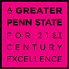 A Greater Penn State Campaign logo on a pink background