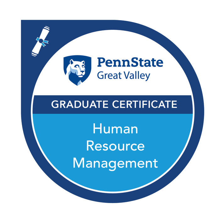 Credly badge that says "Penn State Great Valley Human Resource Management Graduate Certificate"