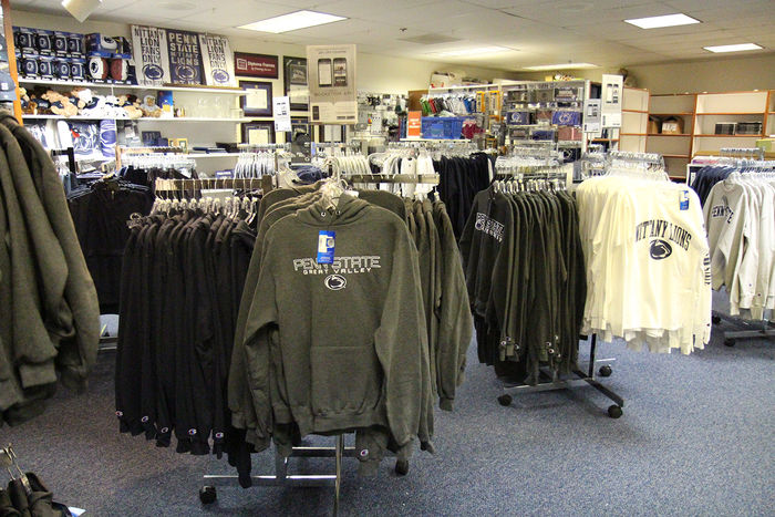 Books and Penn State clothing displayed at the Great Valley bookstore
