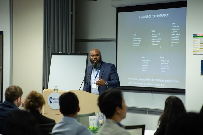 A Penn State software engineering alumnus spoke about global economic transformation.