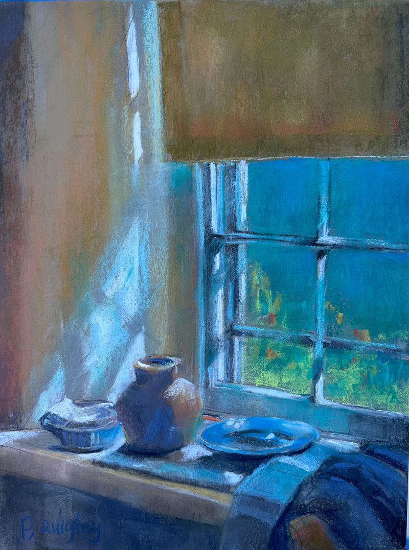 A pastel painting of a window