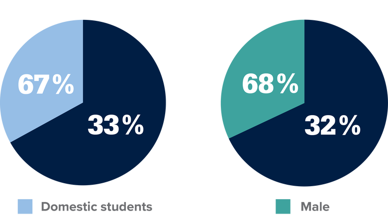 Demographics for enrolled resident instruction Penn State Great Valley master’s students, as of Fall 2024.