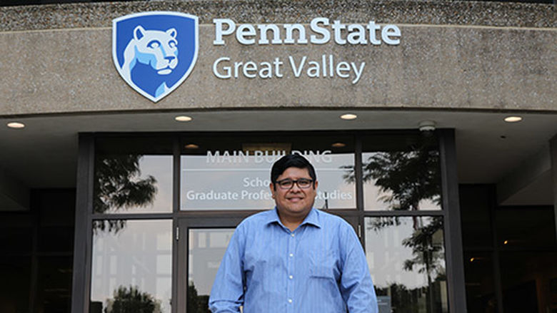 MBA student outside the Penn State Great Valley campus in Malvern