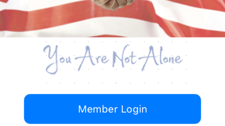 Log-in screen of the Ve-Care app where existing members can sign in or veterans can create a new profile