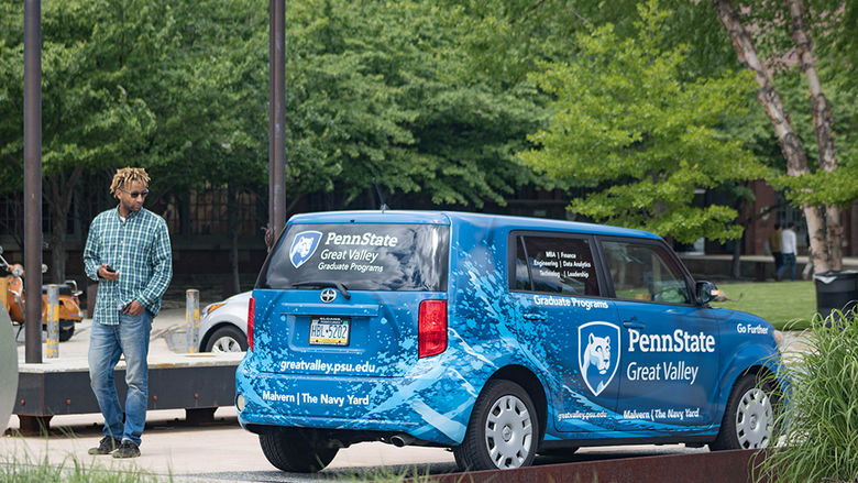 Car wrapped in Penn State Great Valley branding
