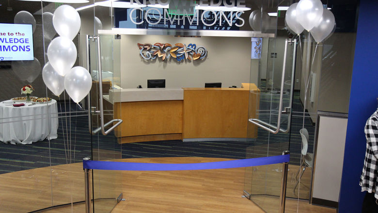 The Knowledge Commons entrance at the ribbon cutting ceremony