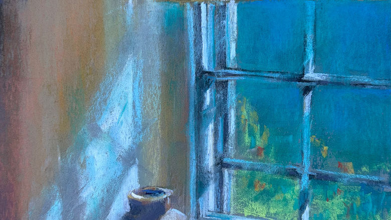 A pastel painting of a window