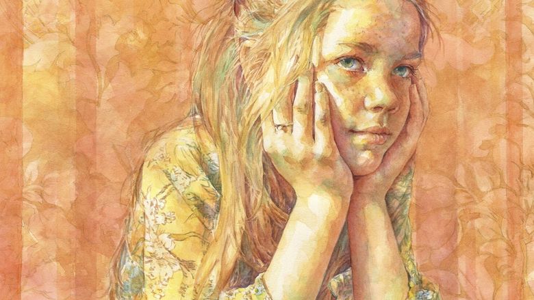 painting of girl with chin resting on hands 