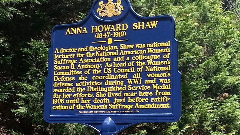 Historical Marker depicting the story of Anna Howard Shaw