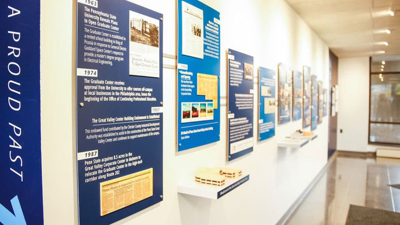Plaques comprising a timeline of Penn State Great Valley's history