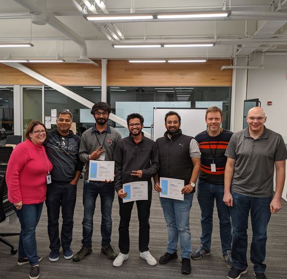 Harsh Anand, Atharva Mungee, and Rahul Sharma at the Wawa-HCL hackathon