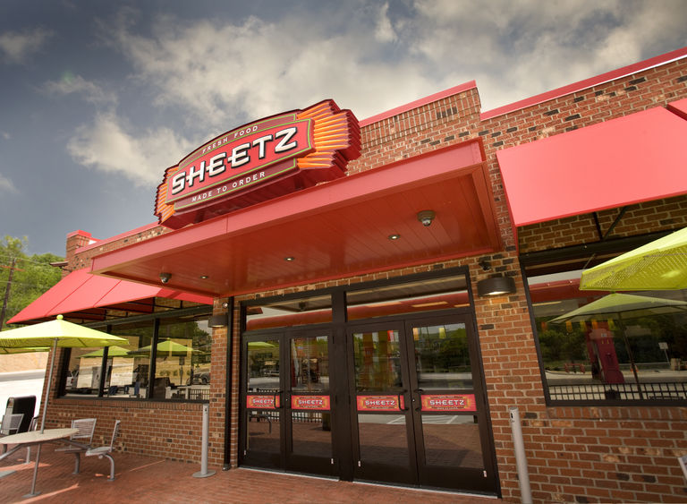 The entrance of a Sheetz convenience store is shown